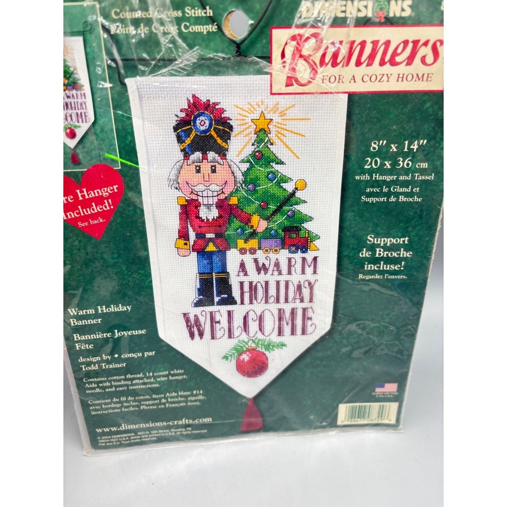 Vtg Dimensions Warm Holiday‎ Welcome Cross Stitch Banner Kit Nutcracker Craft